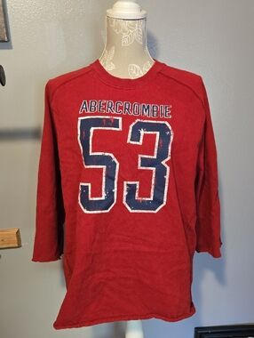 Abercrombie & Fitch Red Crewneck with Navy Label